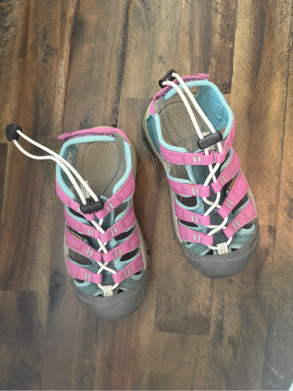 Keen Waterproof Newport H2 Kids Sandals Size 11 Aqua Giggle Pink Bungee Lace
